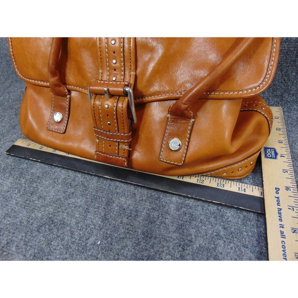 Dooney & Bourke Florentine Satchel Tan Leather Buckle Shoulder Bag FLAWS - Picture 4 of 16